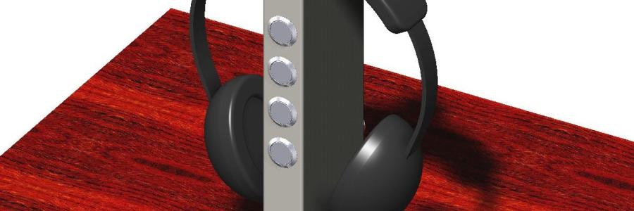 Table-top listening station with headphones