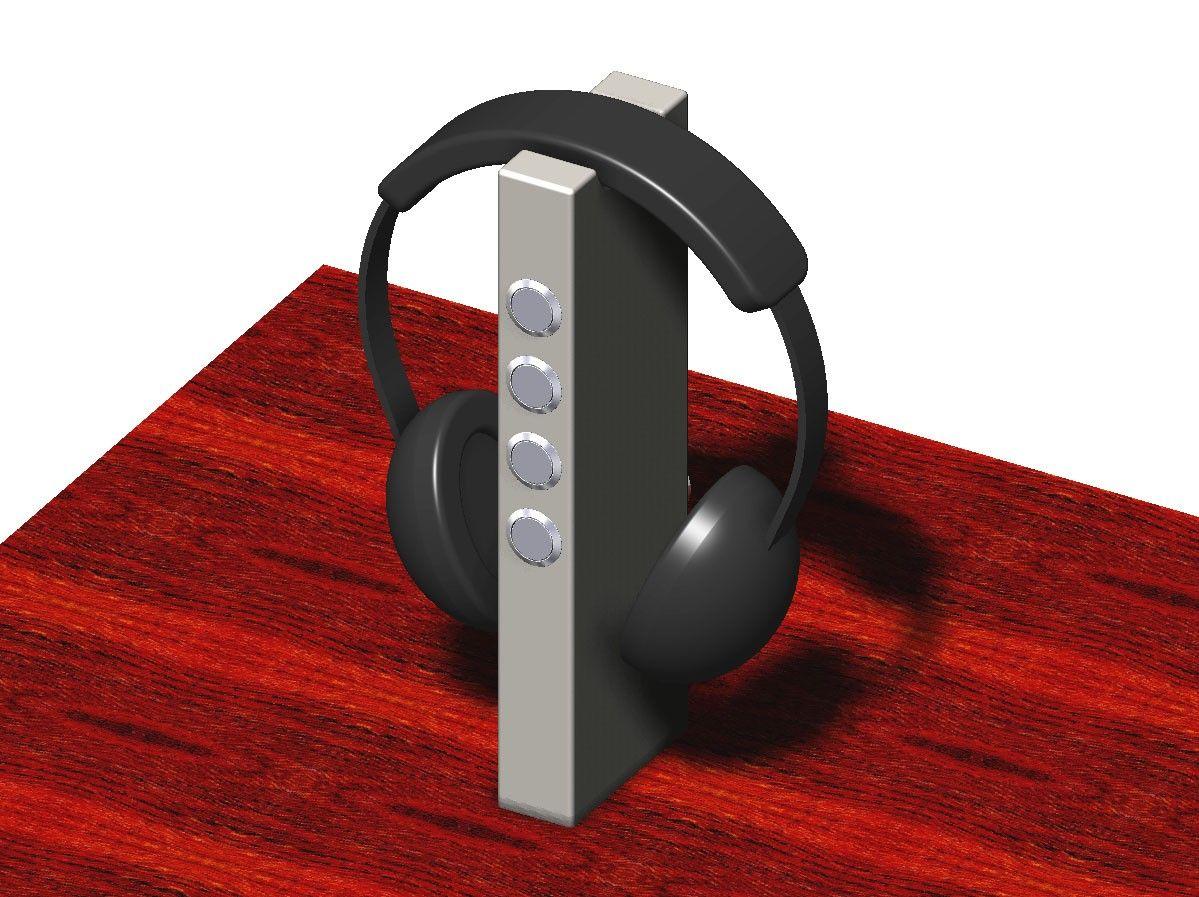Table-top listening station with headphones