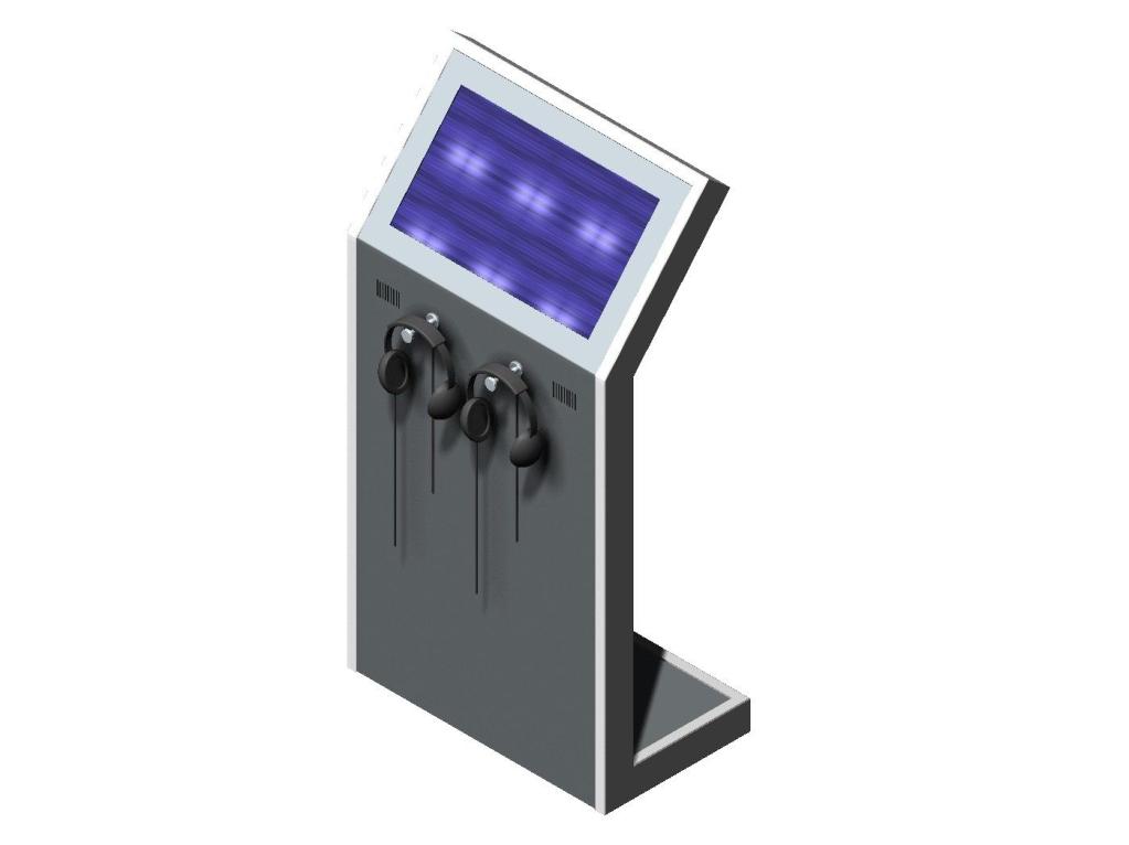 Angled video terminal with headphones