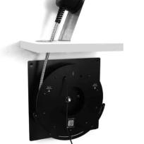 Angled desktop mount return mechanism for one-hand earphones