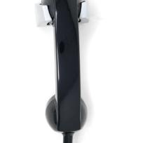 Telephone receiver with armored tube, hooked in